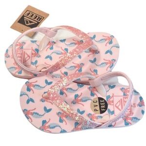 Reef Ahi Girls Flip Flop Pink Mermaid Sandals‎ Size 3/4 Toddler